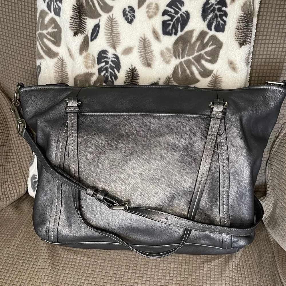 Coach Grace Dark Gray Metallic Leather Tote No: H1305-F25007